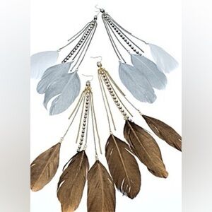 All The Rage Two Tone Sensational Dangling Chained Feathered Earrings